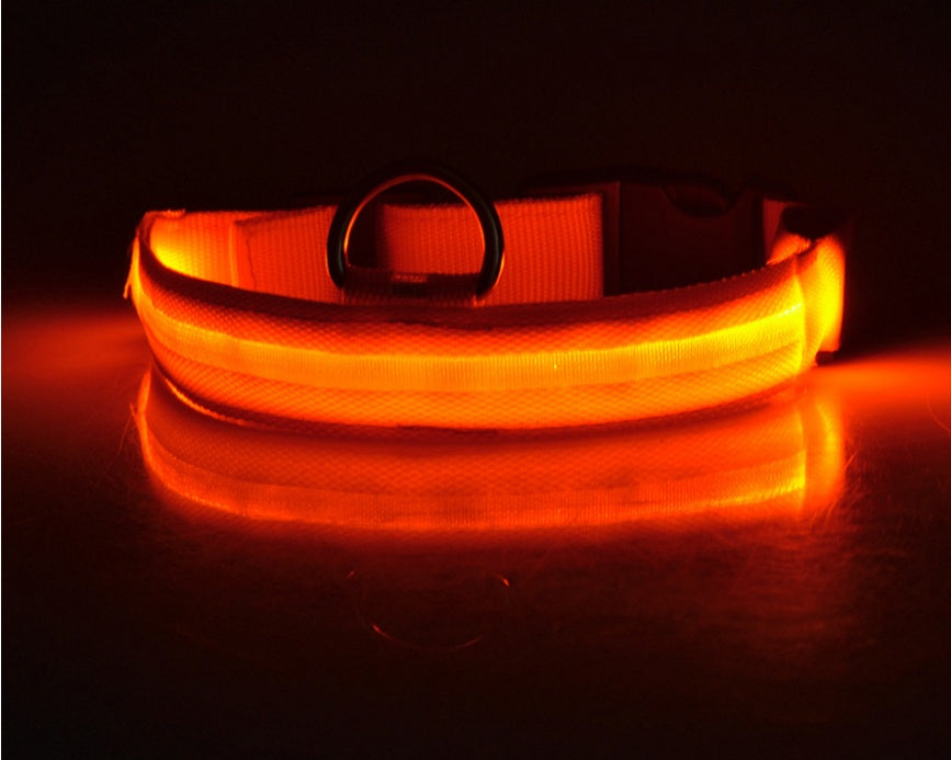 Nylon LED Luminous Pet Collar – Night Safety Flashing Design for Dogs.