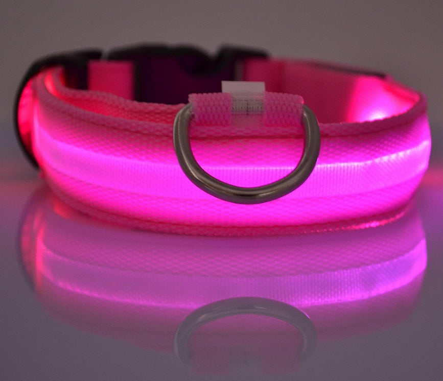 Nylon LED Luminous Pet Collar – Night Safety Flashing Design for Dogs.