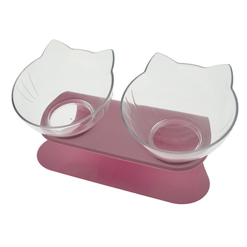 Double Cat Food Bowl with Elevated Design | Protects Cervical Spine