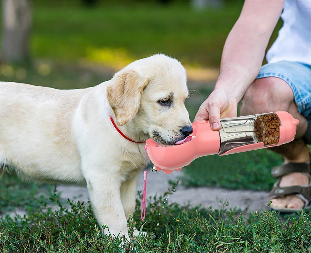 3-in-1 Portable Pet Water Bottle | Feeder, Bowl & Waste Bag Storage | Ideal for Outdoor Travel with Dogs