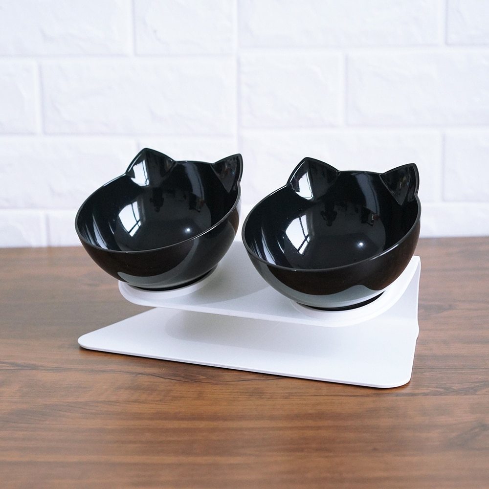 Double Cat Food Bowl with Elevated Design | Protects Cervical Spine