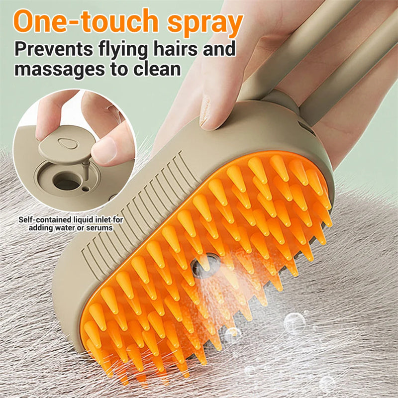 3-in-1 Electric Steam Brush for Cats and Dogs – Spray, Massage, and Grooming Comb for Hair Removal and Pet Care.