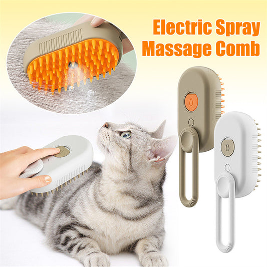 3-in-1 Electric Steam Brush for Cats and Dogs – Spray, Massage, and Grooming Comb for Hair Removal and Pet Care.