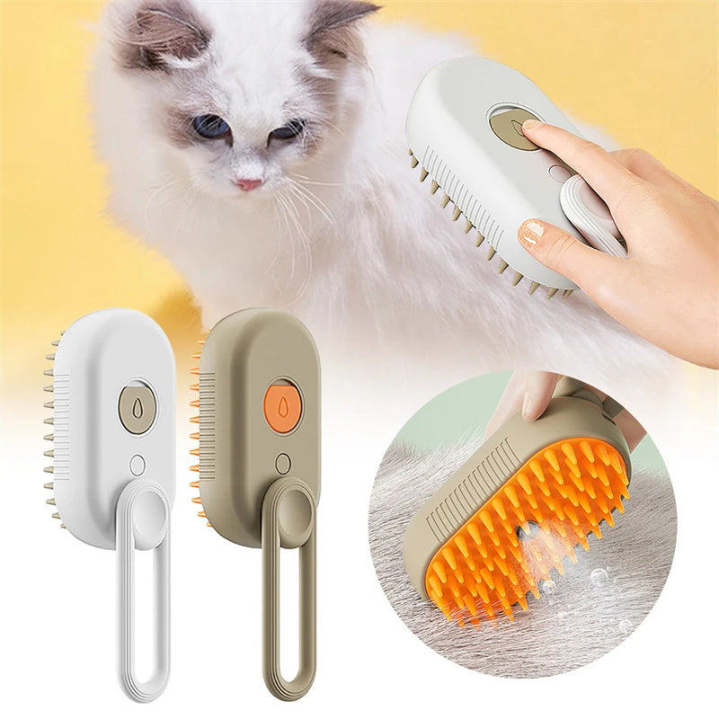 3-in-1 Electric Steam Brush for Cats and Dogs – Spray, Massage, and Grooming Comb for Hair Removal and Pet Care.