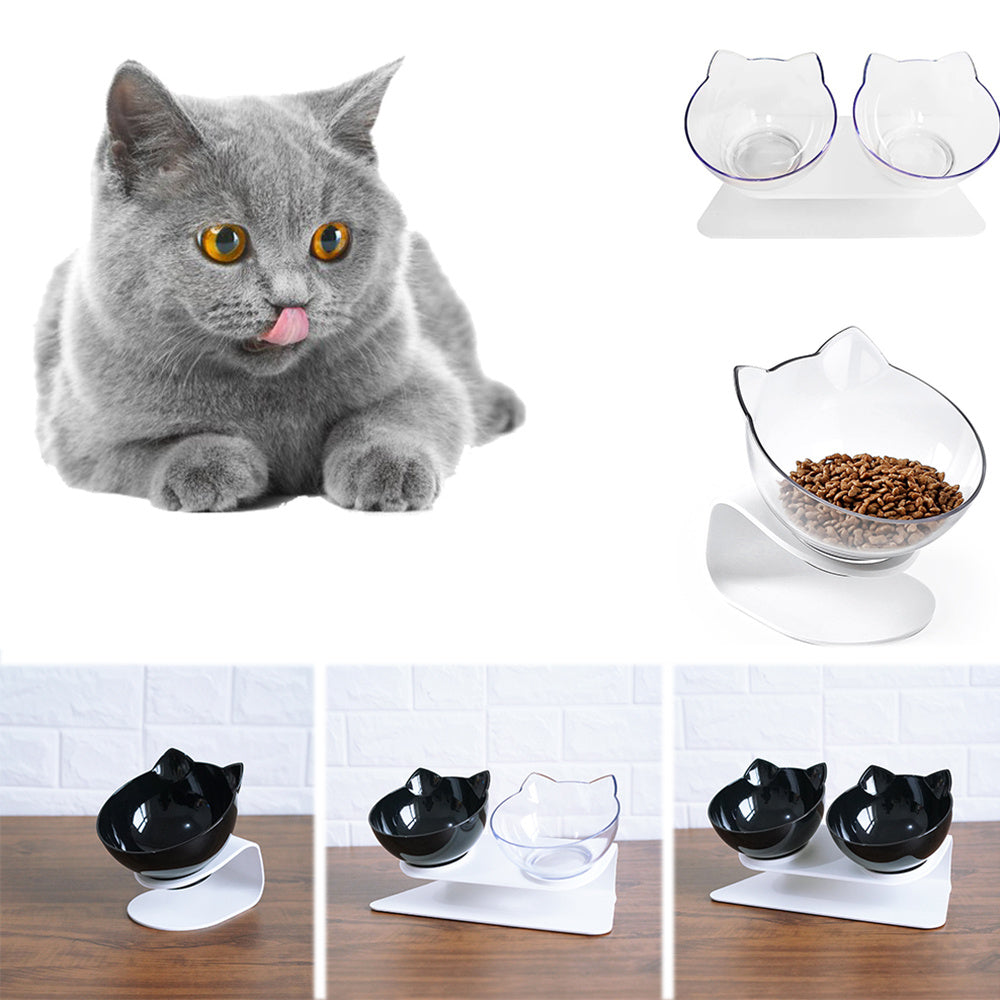 Double Cat Food Bowl with Elevated Design | Protects Cervical Spine