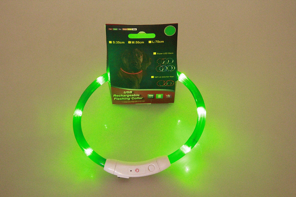 USB Rechargeable Pet Flashing Collar – Glowing Safety Necklace for Nighttime Walks, Electric Light-Up Dog Collar in Neon Colors.