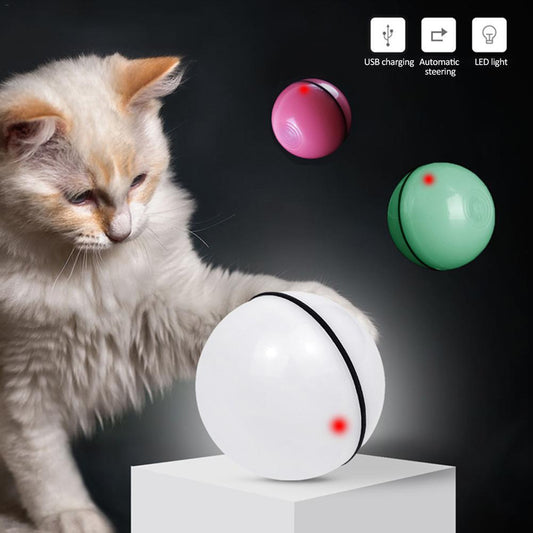 LED Laser Rolling Pet Toy Ball – Fun Electronic Interactive Toy for Cats to Chase and Play.